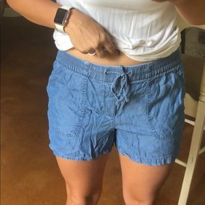 Denim drawstring shorts